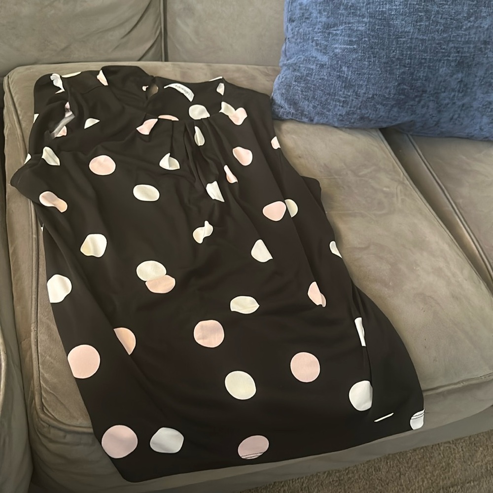Calvin Klein top black with white & pink polka dots